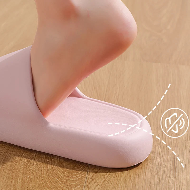 Unisex Bathroom Slippers Cloud Cushion Slides Summer Flat Sandals Thick Platform Shoes Man Indoor Non-Slip Couple Flip Flops - Sun Studio