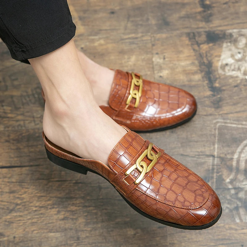 100% Echtes Leder Schwarze Herren Halbschuhe Für Herren Schuhe Mules Lässige Designer Schuhe Mode Slipper Luxus Schwarze Hausschuhe 2022