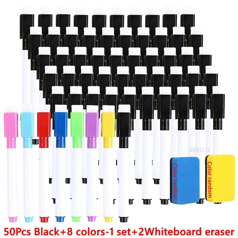 100/5Pcs Dry Erase Whiteboard Markers Set, Washable Pens with Magnetic Eraser for Office Whiteboards & Art Supplies - Sun Studio