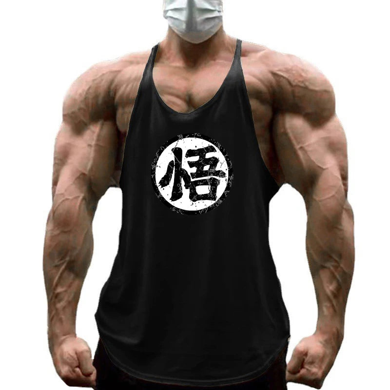 Gym Fitness Bodybuilding Suspenders T-Shirt Mens Fashion Print Sport Sleeveless Vests Summer Cotton Breathable Y-back Tank Tops - Sun Studio