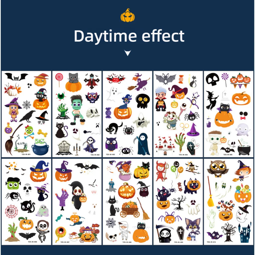 Halloween Party Tattoo Stickers Luminous Stickers Temporary Waterproof Stickers for Face Body Tattoo Boys Halloween Party Decors - Sun Studio