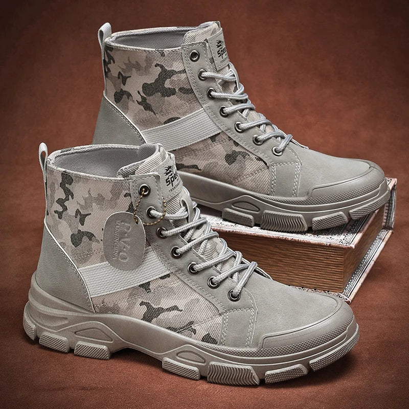 New Men's Winter Camouflage Ankle Boots Fur Lined Warm Non-Slip Outdoor Tactical Work Boots for Male - Sun Studio
