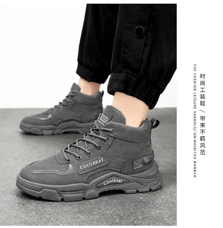 2026 new Men's High Top Boots Trendy Black Motorcycle Boots Outdoor Warm Platform Boots Men Lace-up Leather Boot Bota Masculina - Sun Studio