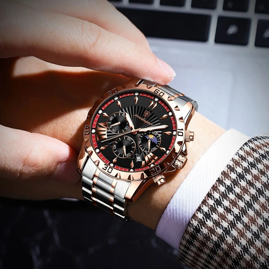 POEDAGAR Luxury Watch for Man Luminous Waterproof Chronograph Date Men Watch High Quality Stainless Steel Quartz Men's Watches - Sun Studio