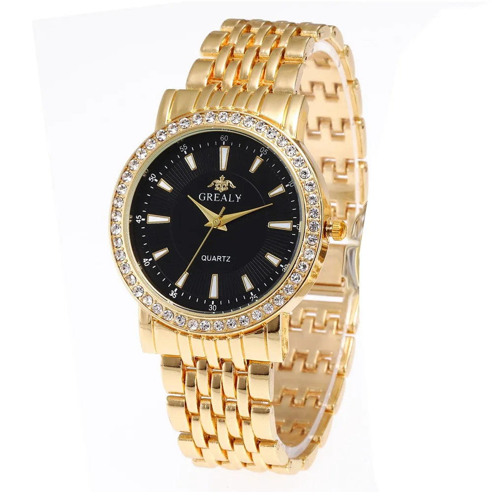 New Casual Watches Women Luxury Fashion Lovers Watch Rhinestone Stainless steel Quartz Watch Men Women Gift Business Wristwatch - Sun Studio