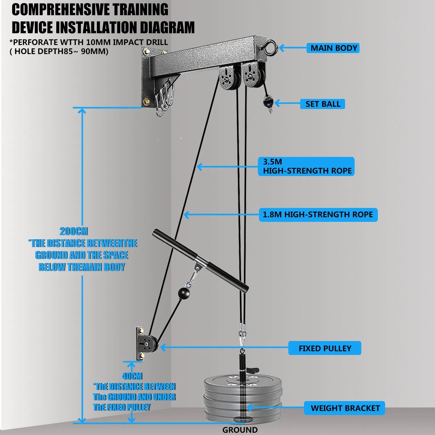 Fitness Wall Mounted Pulley System, Weight Cable Pulley System, Suitable For Gym Strength Training, LAT Pull Down, Fitness - Sun Studio