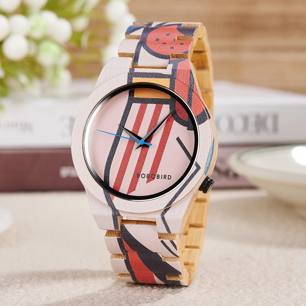 Men's Watches BOBO BIRD Bamboo Quartz Watch Pattern Printing Colorful Wooden Wristwatch 2025 New - Sun Studio