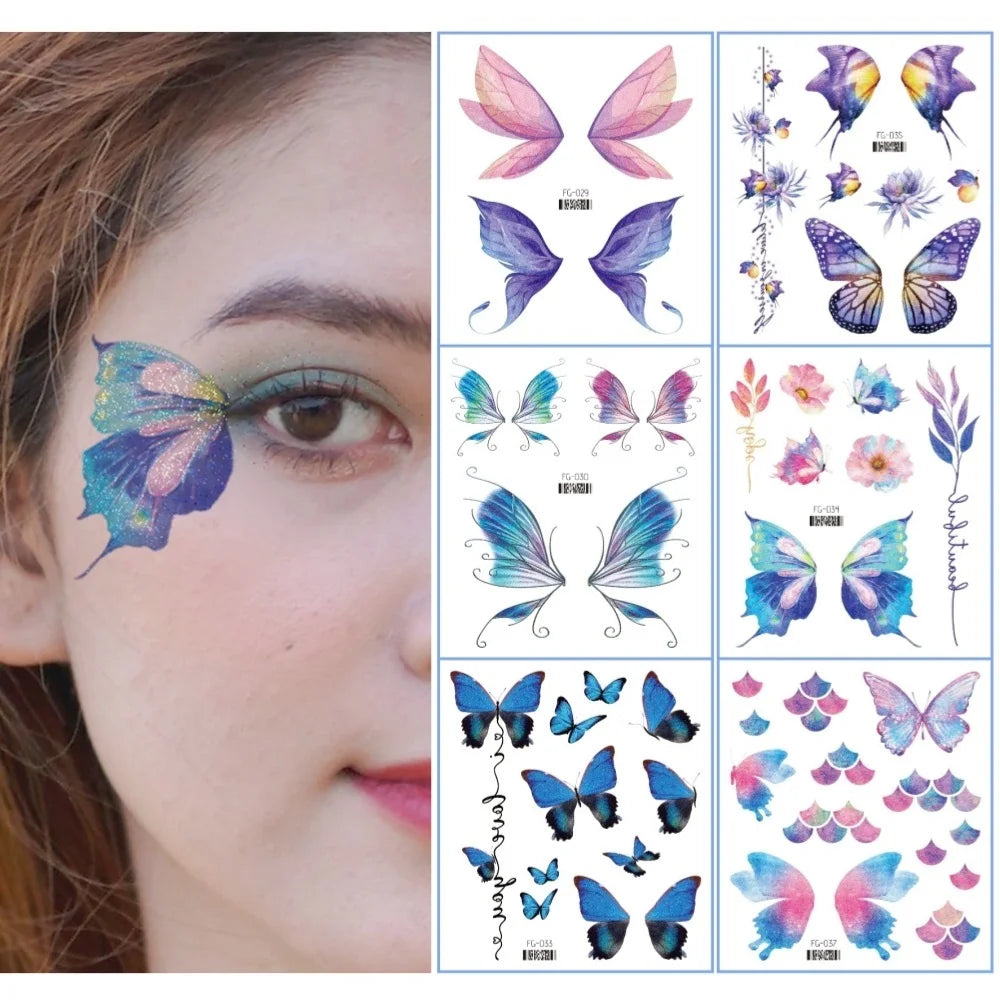 Glitter Butterfly Tattoo Temporary Waterproof Body Sticker Gradient Color Face Make Up Festival Accessories Disposable tatto - Sun Studio