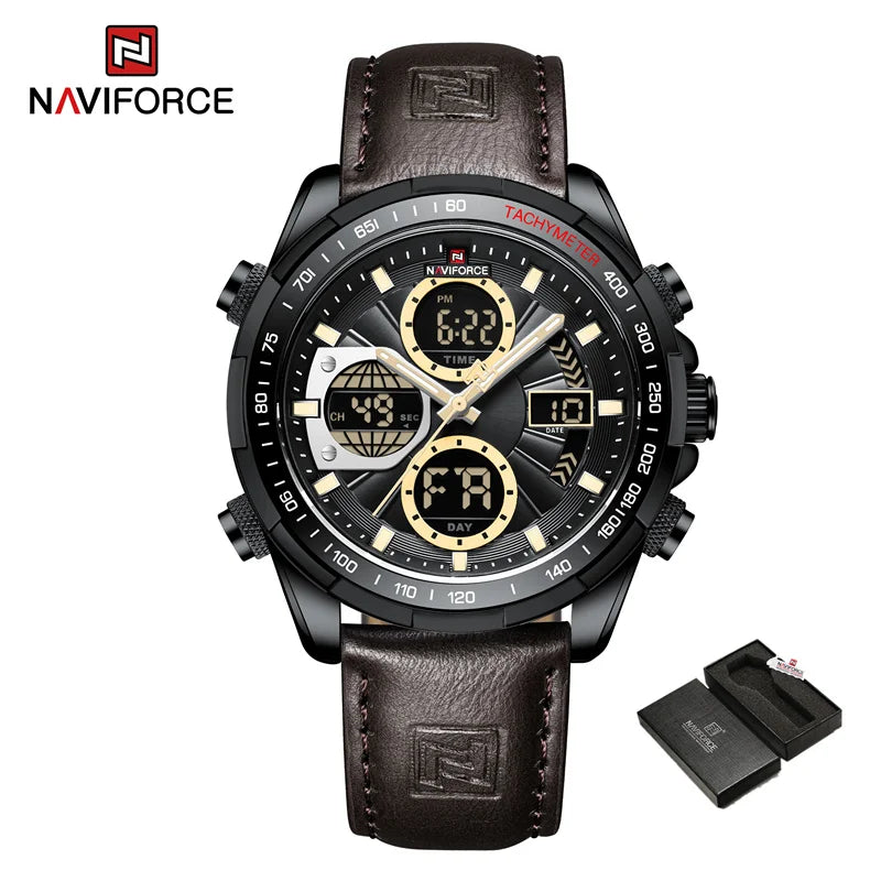 New NAVIFORCE Watches for Men Leather Mens Military Sport Waterproof Watch Quartz WristWatch Chronograph Male Clock - Sun Studio