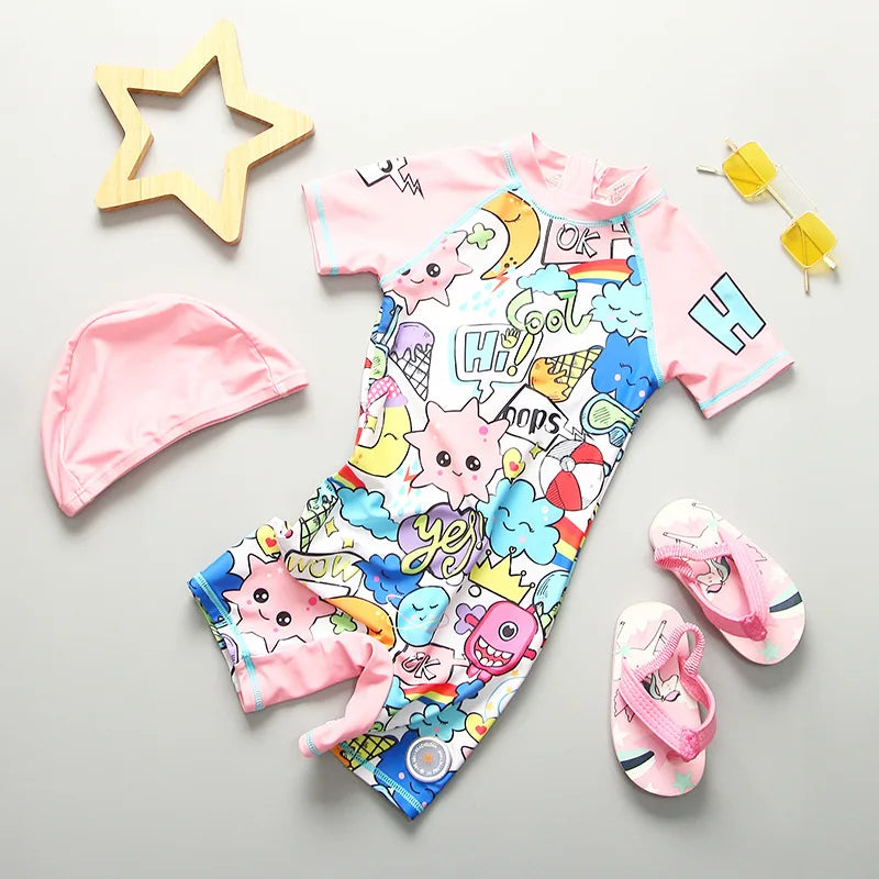 UPF50 Girls Swimwear Long Sleeves Floral Baby Swimsuit UV Protection Children's Swimming Suit Beach Summer Toddler Bathing Suit - Sun Studio