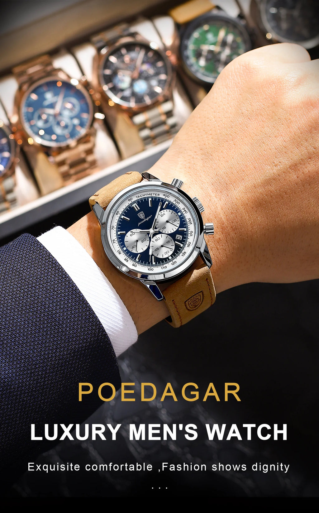 POEDAGAR Top Brand Men's Quartz Watch Waterproof Luminous Chronograph Military Man Watch Luxury Fashion Leather Watches For Men - Sun Studio