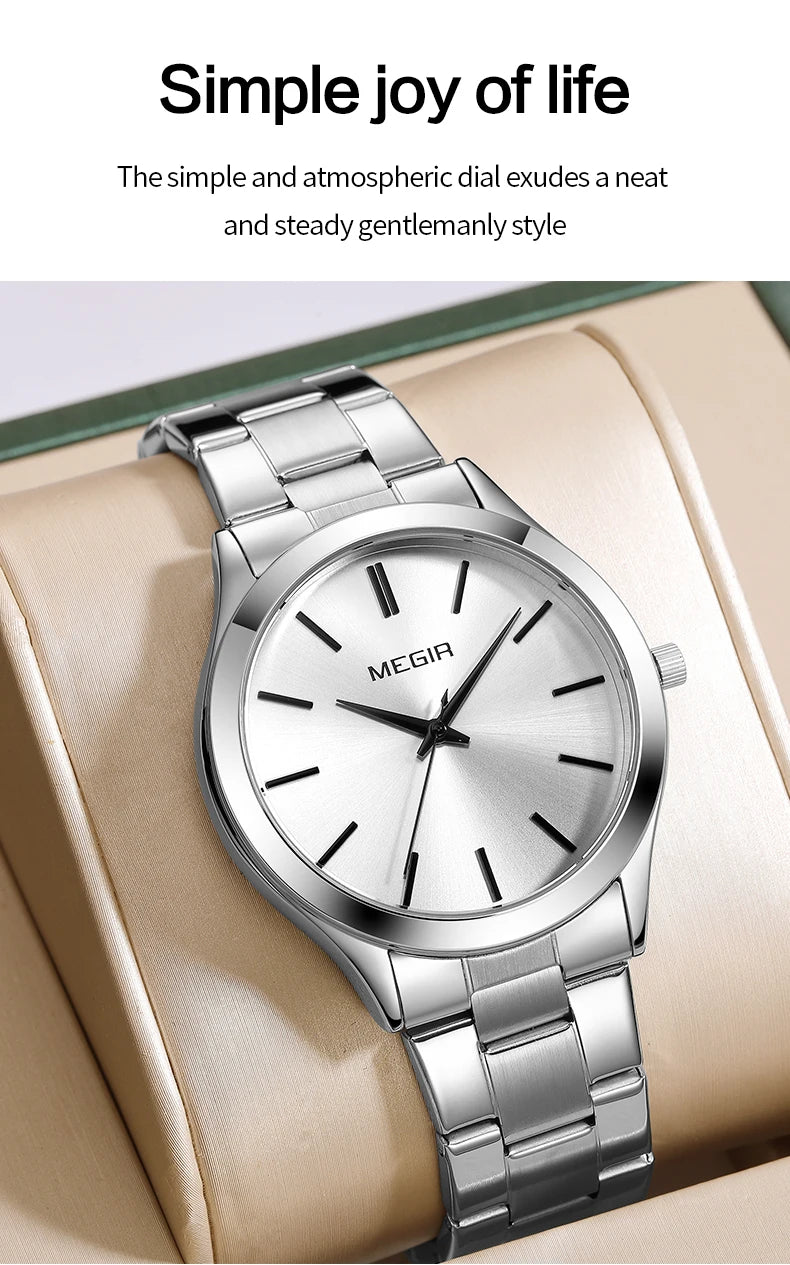 MEGIR Business Luxury Men's Watches Stainless Steel Luminous Waterproof Man Wristwatch Fashion Casual Men Quartz Watch Reloj - Sun Studio