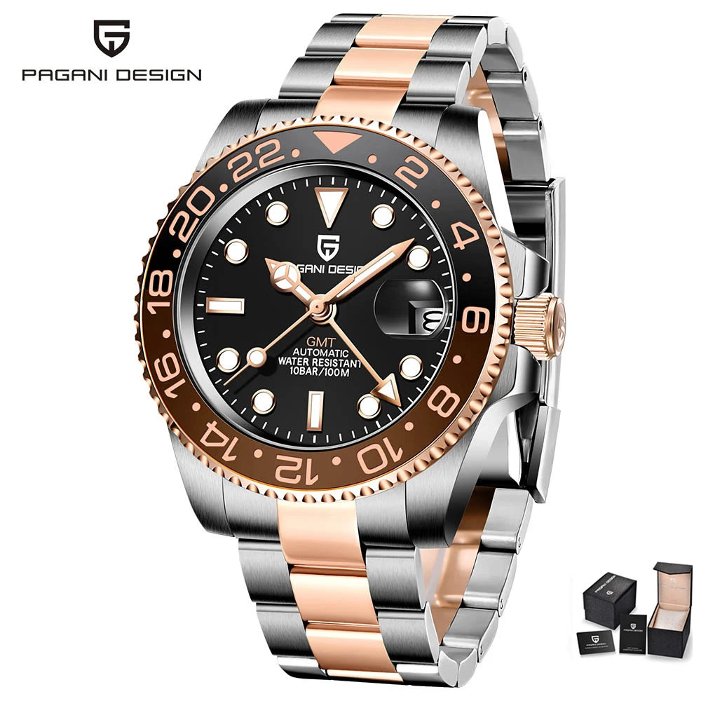 PAGANI DESIGN PD-1662 Luxury GMT Men Mechanical Wristwatch Sapphire Glass Stainless Steel 100M Waterproof Automatic Watches - Sun Studio