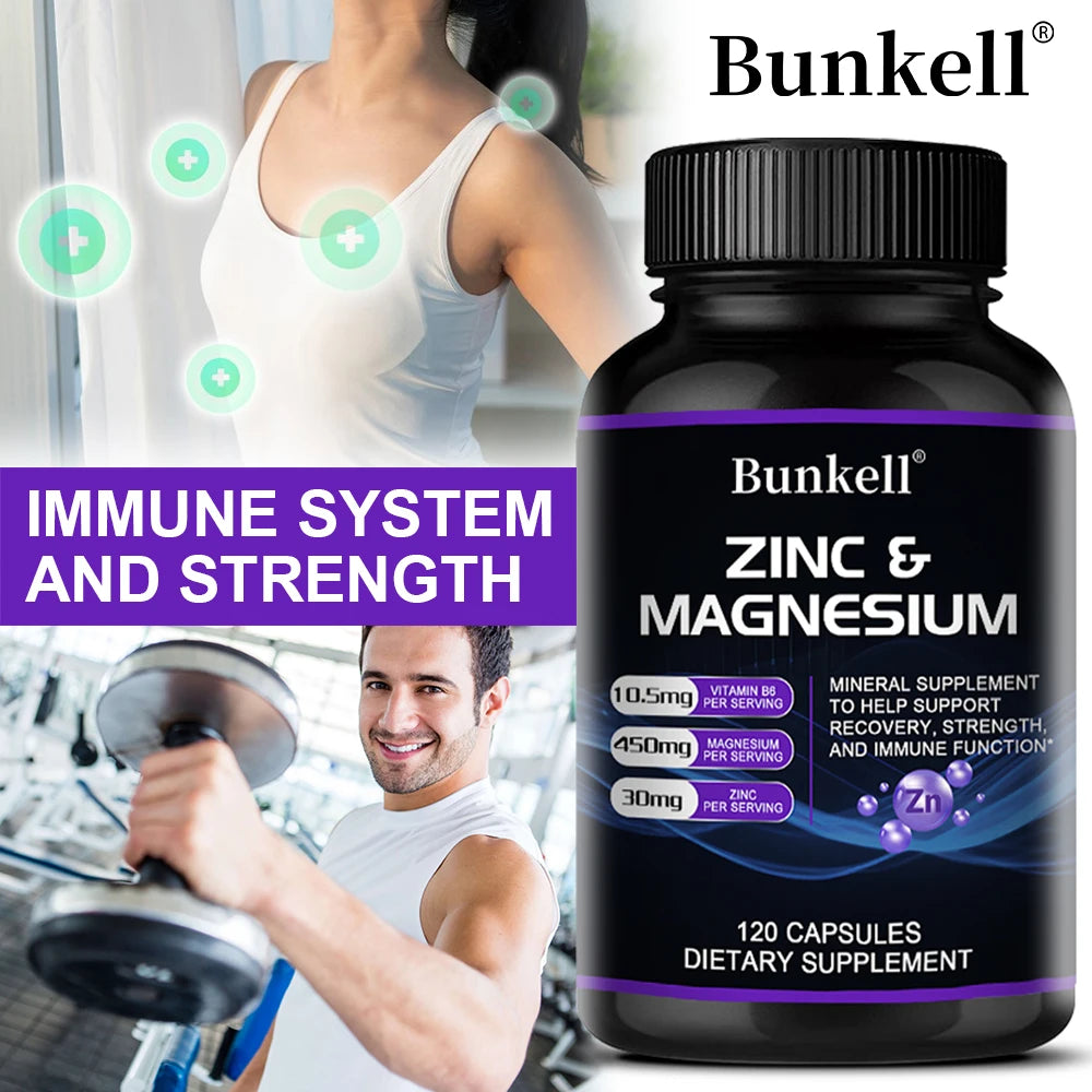 Zinc + Magnesium Supplement, Strong Bones, Teeth, Heart, Nerves, Enhance Immunity, Support Bone Density and Muscle Health - Sun Studio