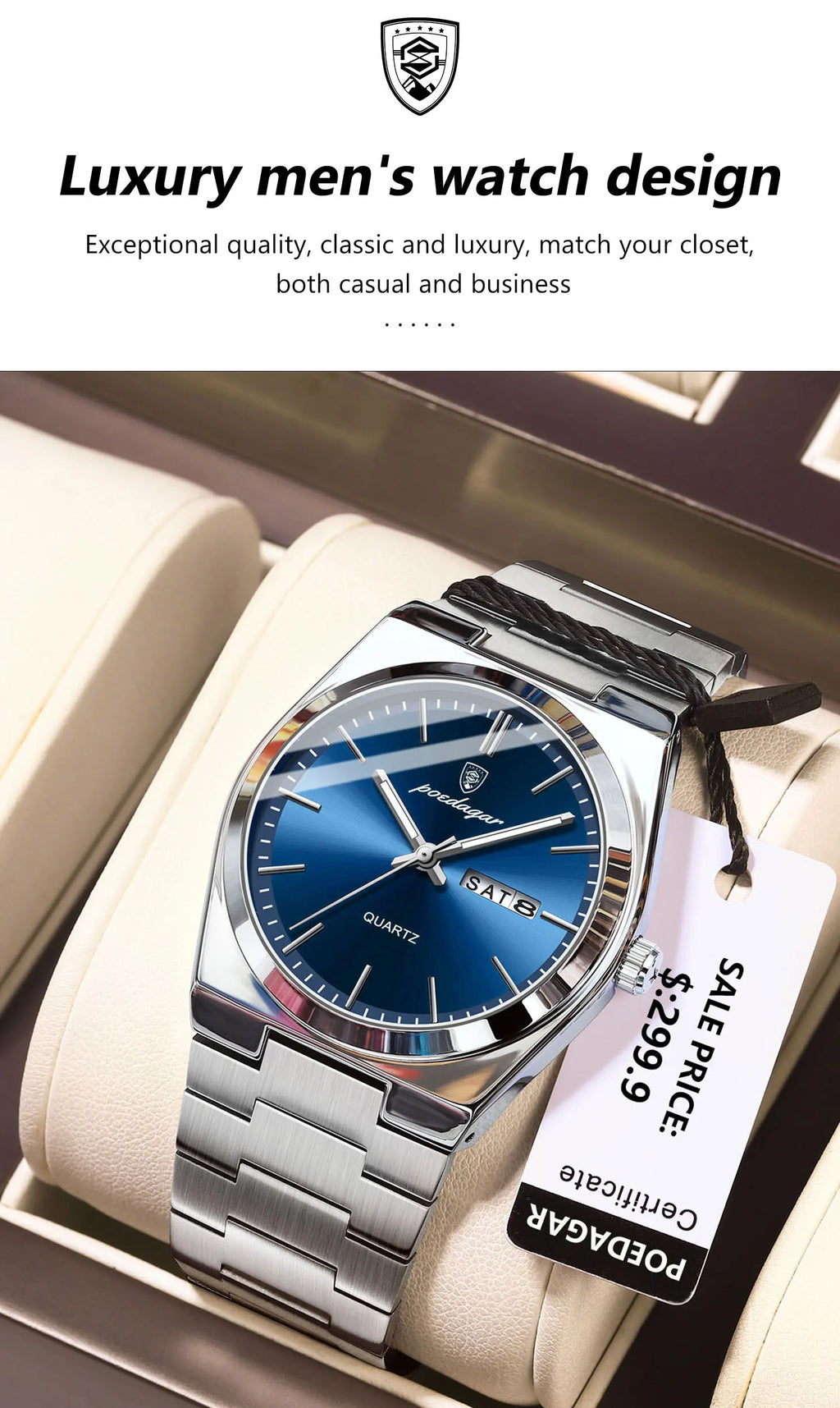 POEDAGAR Luxury Watch For Man Waterproof Luminous Date Week Stainless Steel Men Watch Casual Quartz Men's Watches Male Clock+box - Sun Studio