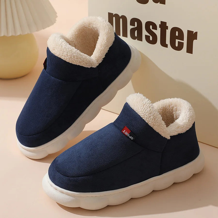 Asgard Herren Plüsch Plattform Hausschuhe Winter Warm Draußen Rutschfest Flauschig Weich Baumwollstiefel Innenmode Gemütlich Furry Flach-Hausschuh