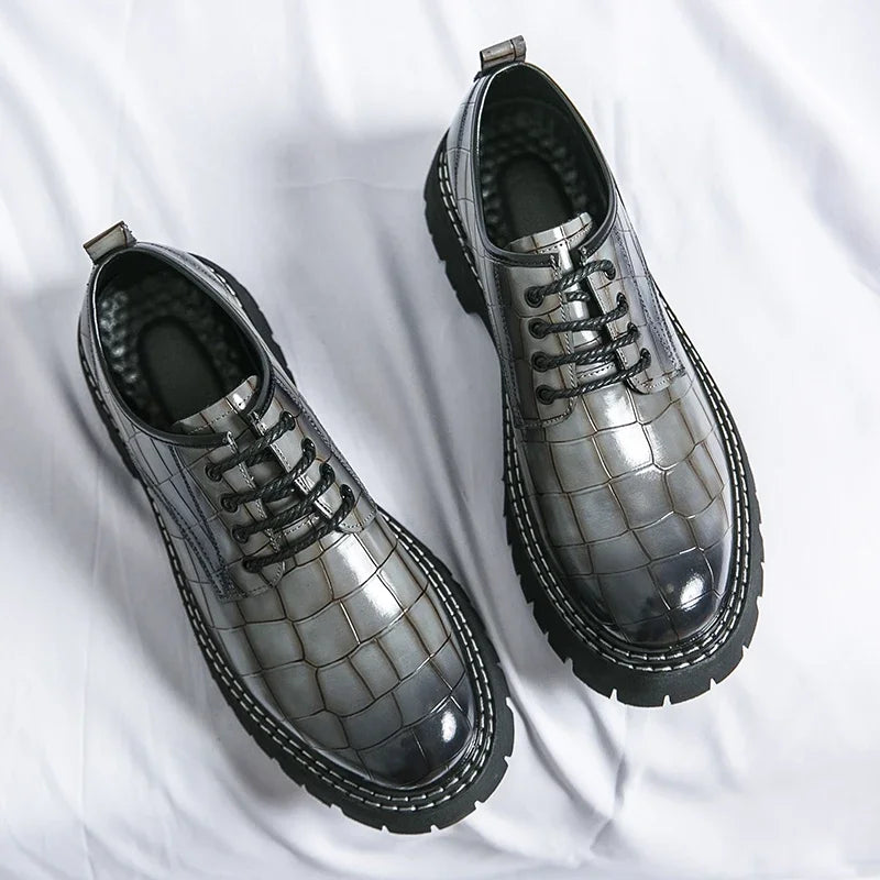 Neue schwarze Herrenschuhe, Schnürschuhe, runde Zehen, Steinmuster, braun grau, Herren Anzugschuhe, Größe 38-46