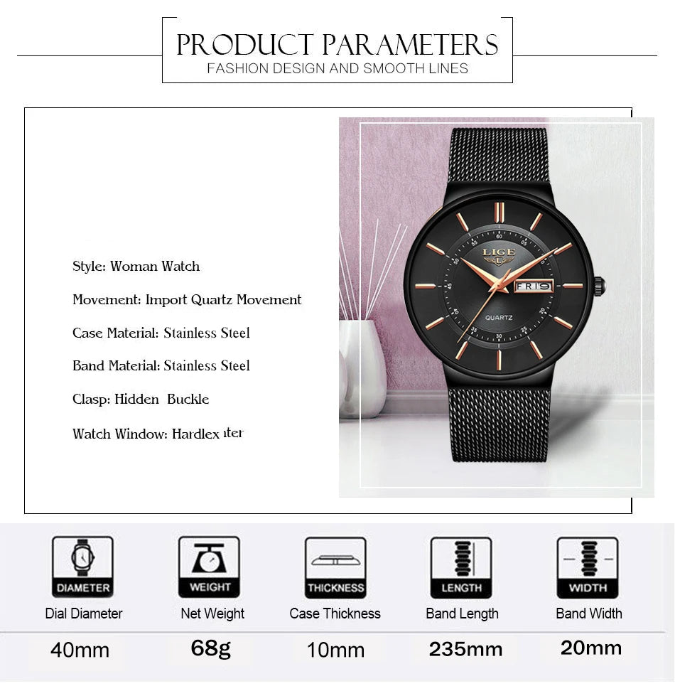 LIGE 2024 Luxury Men Watches Waterproof Ultra Thin Date Clock Male Steel Strap Casual Quartz Watch Men Sports Wrist Watch Man - Sun Studio