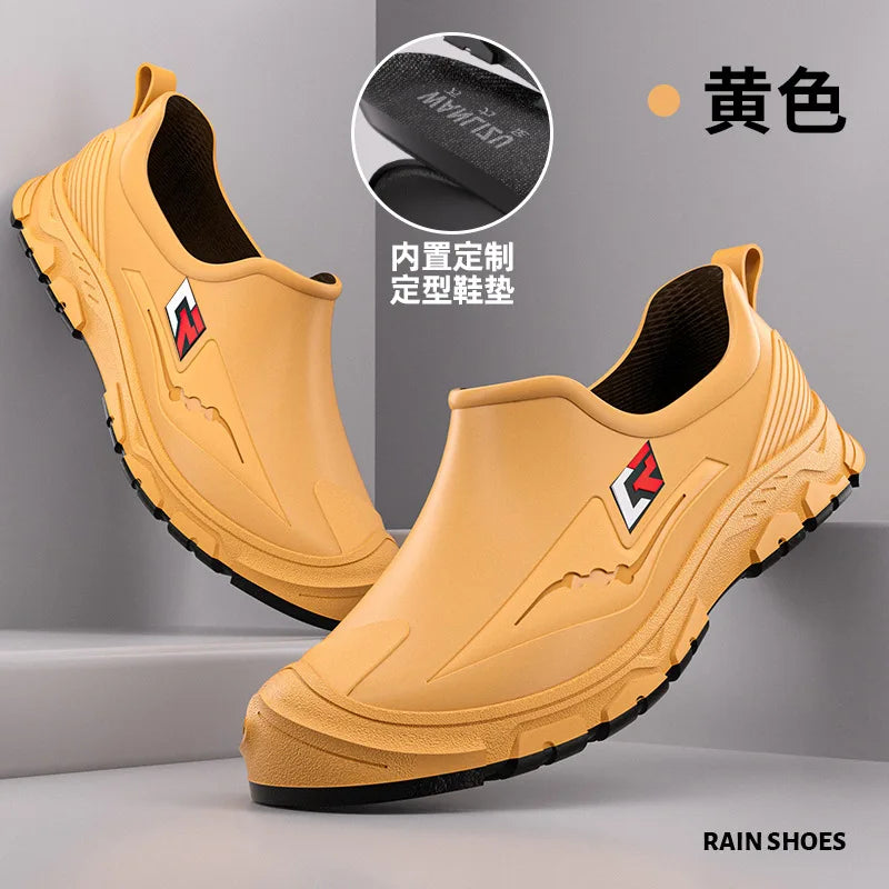 New Short-tube Rain Boots for Men Non-slip and Wear-resistant Fishing Water Shoes Plus Velvet Rubber Shoes Waterproof Rain Boots - Sun Studio