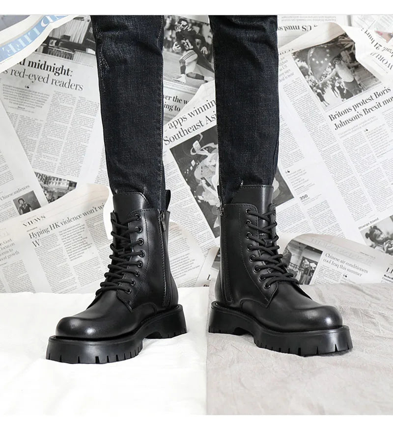 2025 Autumn Winter Shoes Men Leather Boots Thick Sole Non-slip Warm Plush Cold Winter Cow Leather Male Ankle Botas Black KA4867 - Sun Studio