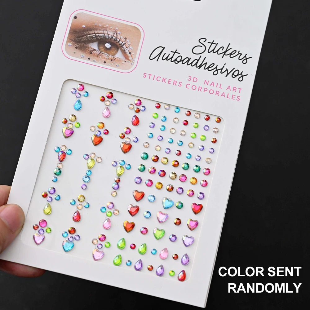 1 Stück Gesicht Diamant-Gem-Sticker, 5D, bunte Strass-Tattoo-Aufkleber, für Festival, Nagel, Körper-Make-up, Bling-Schmuck, DIY Gesichtssticker