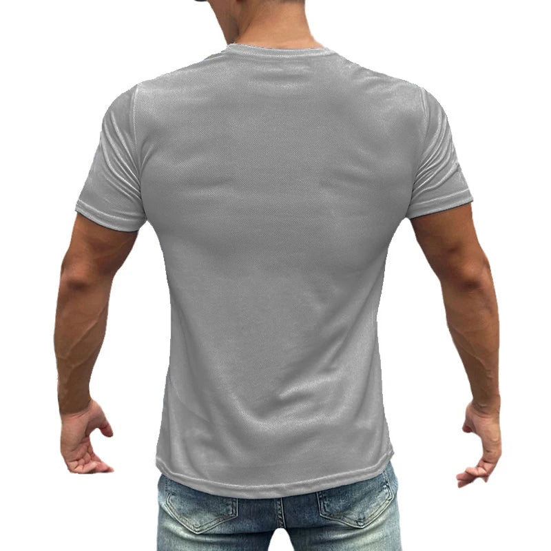 Gym Fitness Muscle Short Sleeve O-Neck Clothing Summer Mesh Breathable Quick Dry Cool T-shirt Mens Bodybuilding Running Shirts - Sun Studio