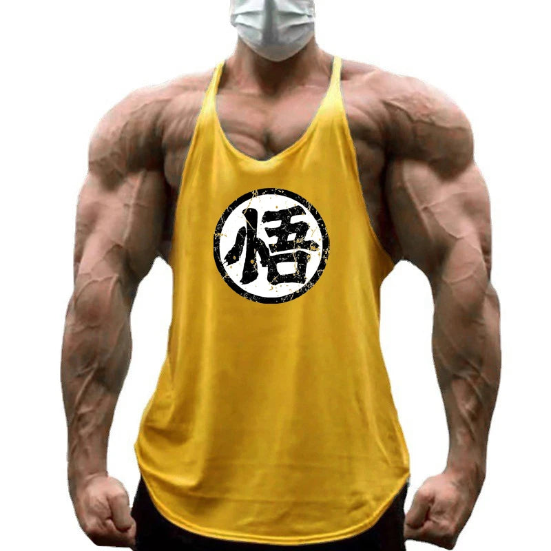 Gym Fitness Bodybuilding Suspenders T-Shirt Mens Fashion Print Sport Sleeveless Vests Summer Cotton Breathable Y-back Tank Tops - Sun Studio