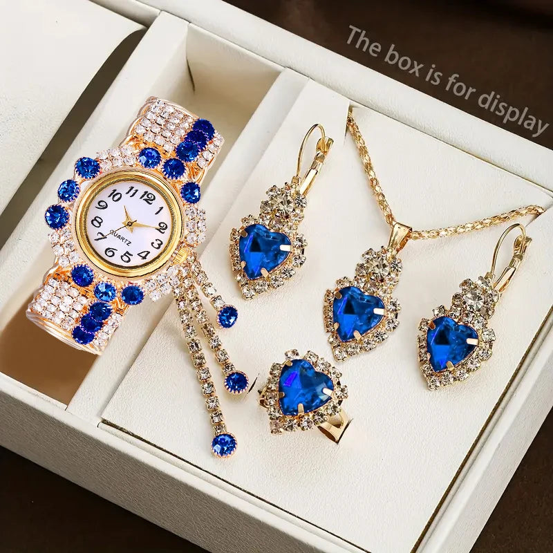 5PCS Luxury Rhinestone Women Watches Jewelry Set Fashion Adjustable Bangle Ladies Quartz Wristwatch Reloj Mujer（Without Box） - Sun Studio