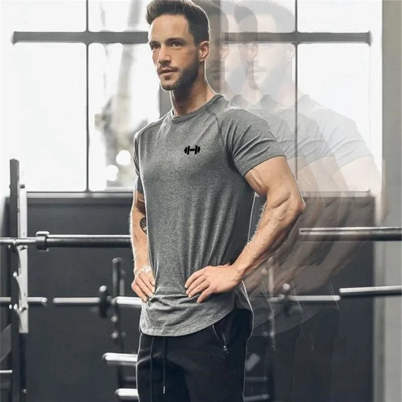 Gym Bodybuilding Workout Clothing Sportswear Mens Casual Short-sleeved Cotton Shirts Summer Fitness Breathable Slim Fit T-Shirts - Sun Studio