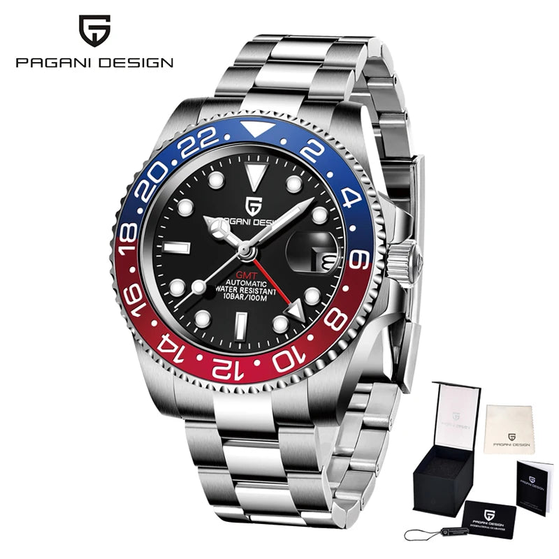 PAGANI DESIGN PD-1662 Luxury GMT Men Mechanical Wristwatch Sapphire Glass Stainless Steel 100M Waterproof Automatic Watches - Sun Studio