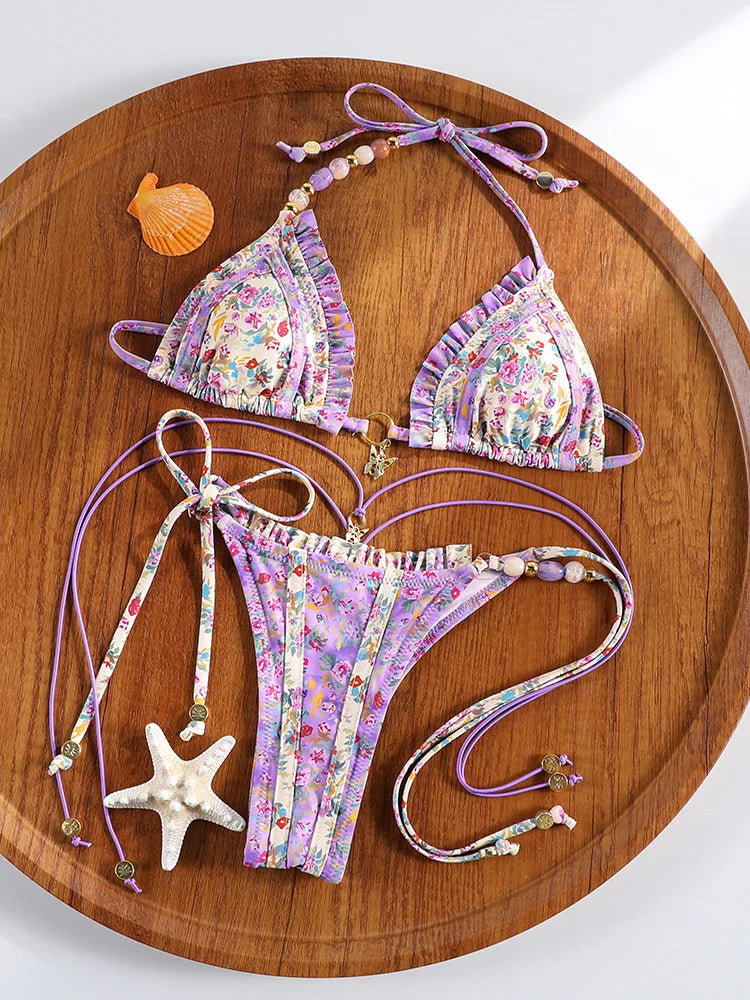 ZRTAK Sexy Bandeau Bikinis for Women Striped Swimwear Beachwear Bathing Suit Biquinis High Cut Bikini Sets Push Up Swimsuit - Sun Studio