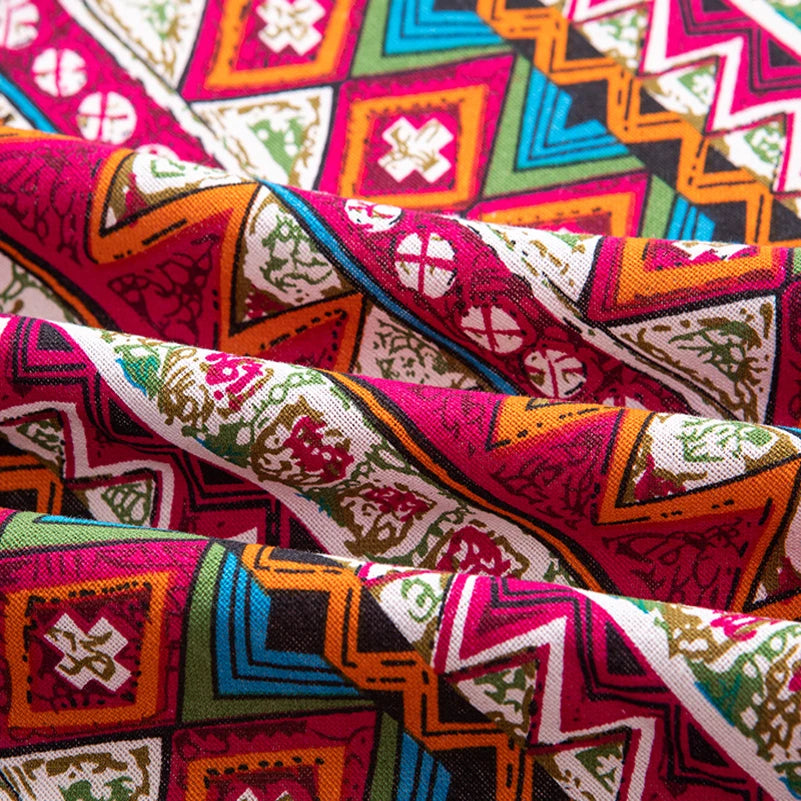 Bohemian Fabric Ethnic Vintage Retro Boho Printed Cotton Linen Home Decor Upholstery Textile - Sun Studio