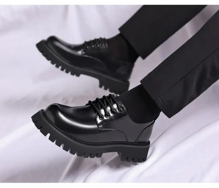 Genuine Soft Leather Men's Shoes 5cm Heightening Thick Bottom Anti-slip Waterproof Casual Black Formal Shoes Autumn Season - Sun Studio