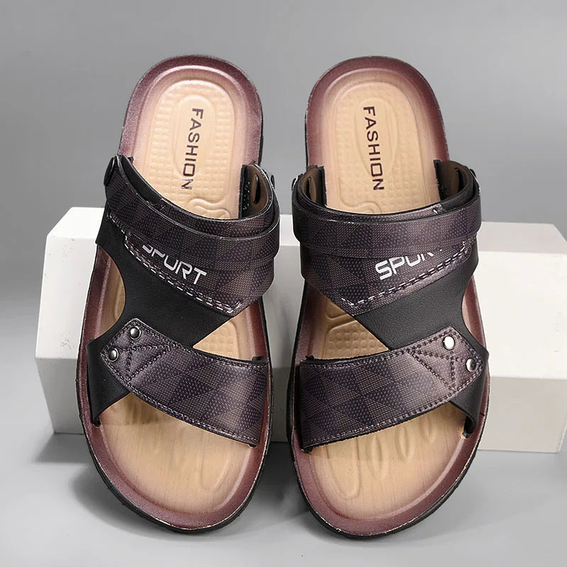 Fashion Casual Men's Sandals Summer Slip On Sandals Men Classic Beach Shoes For Men Outdoor Leather Sandals Male Slippers - Sun Studio