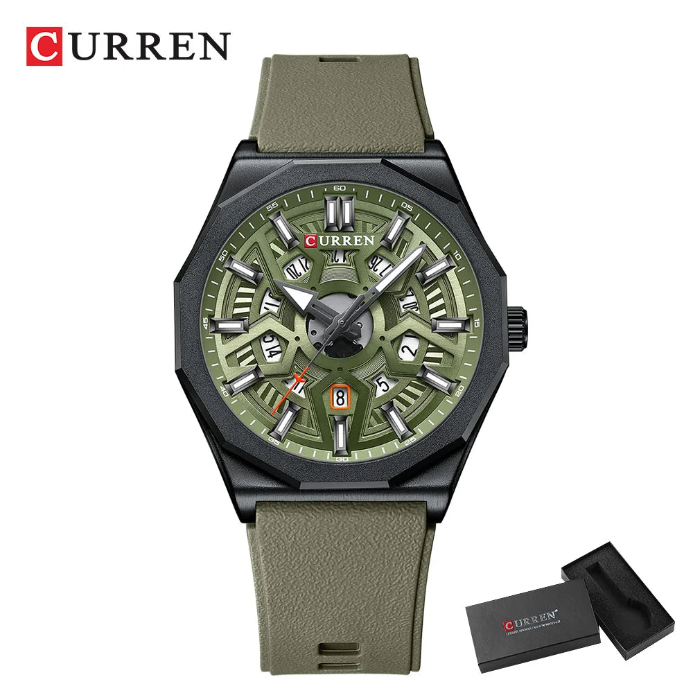CURREN Mode Kreatives Design Uhren Männer Quarz Silikonarmband Datum Armbanduhren für Männer Uhr mit Leuchtzeigern