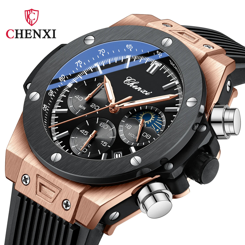 CHENXI Top Brand Luxury Watches for Mens Creative Fashion Luminous Dial with Chronograph Clock Male Casual Wristwatches - Sun Studio