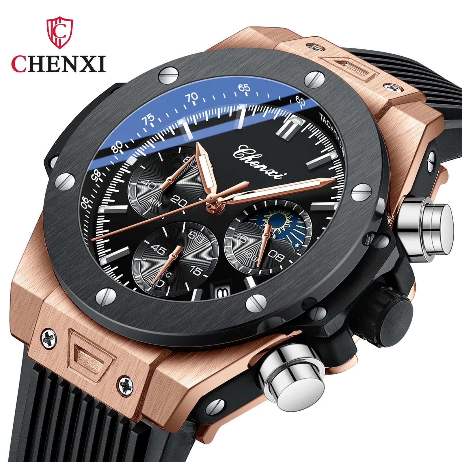 CHENXI Top Brand Luxury Watches for Mens Creative Fashion Luminous Dial with Chronograph Clock Male Casual Wristwatches - Sun Studio