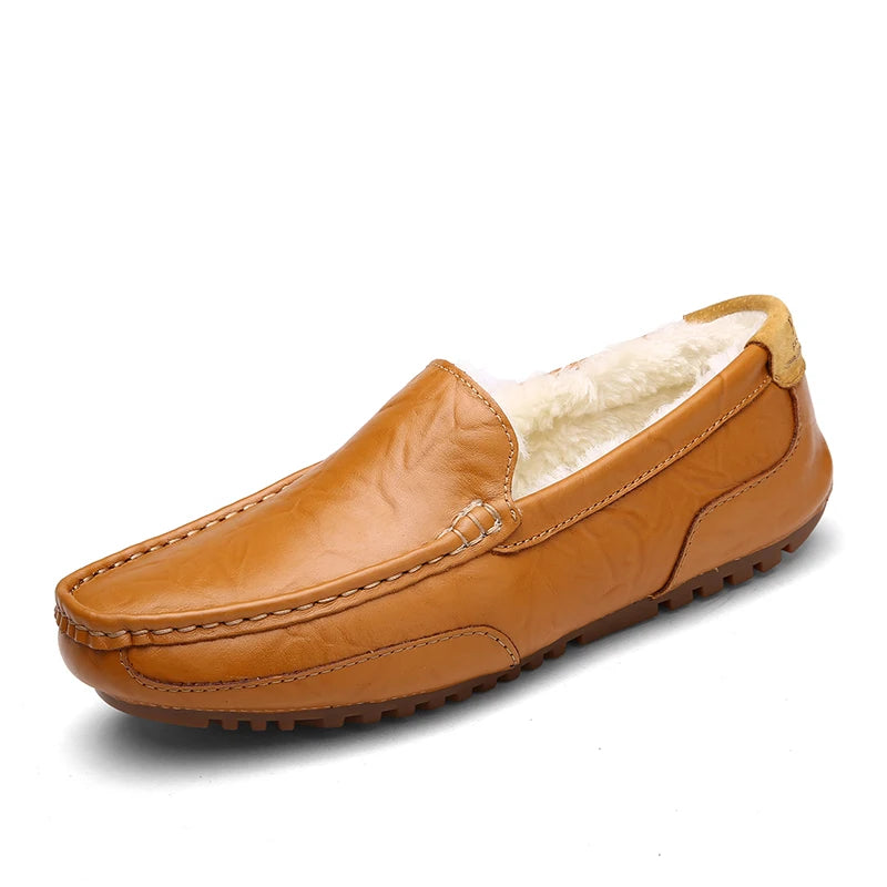 Winterfell Loafers Herren Freizeit Schuhe Baumwolle Leder Dress Schuhe Slip-On Flats Plüsch Herren Mokassins Fleece gefüttert Fahrerschuhe