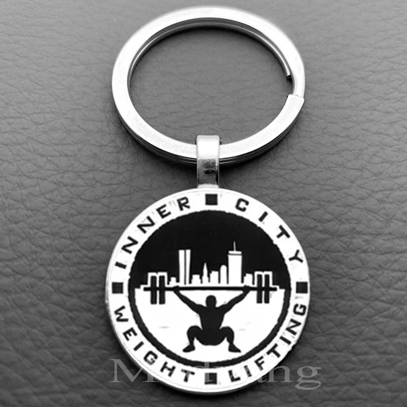 Weightlifting Fitness Pattern Keychain Loves Fitness Men and Women Exclusive Glass Round Keychain Gift for Fitness Club - Sun Studio