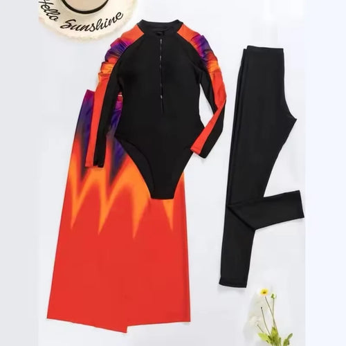 4PCS/Set Modest Burkini Femmes Swimming Suit Muslim Swimwear Women Long Sleeve Sport Swimsuit Islamic Wear Contain Hijab - Sun Studio