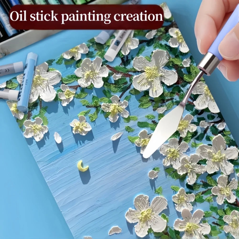 5Pcs Blue Palette Knife Set, Stainless Steel Oil Painting Scrapers, Watercolor Acrylic Paint Mixing Knives, Professional Art - Sun Studio