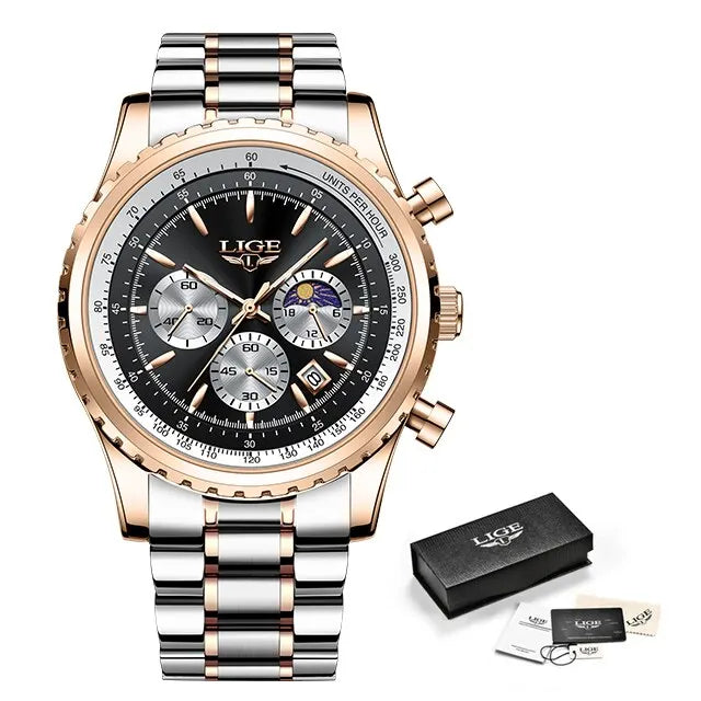 LIGE 2024 Top Brand Luxury New Men Watch Quartz Man Watches Waterproof Luminous Watch for Men Date Chronograph Sport Wristwatch - Sun Studio