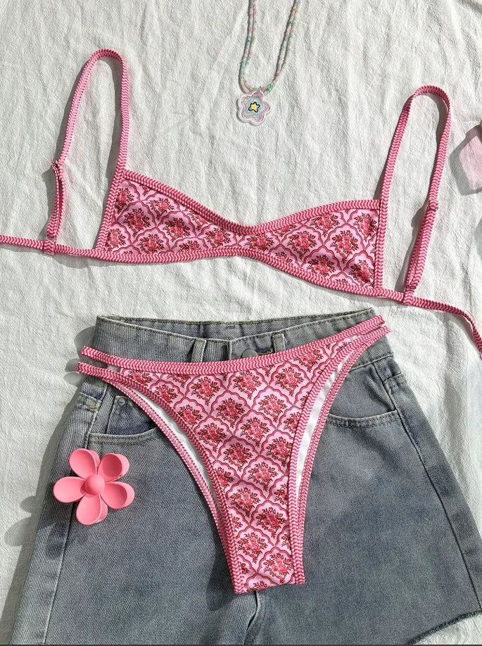 Circyy Sexy Bikini Set Women Fashion Print Beachwear Halter Backless Holiday Female Split Swimsuit Summer New Chic Bathing Suit - Sun Studio