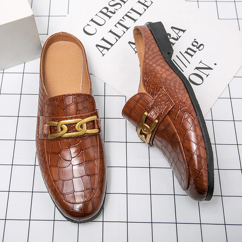 100% Genuine Leather Black Men’s Half Shoes For Men Shoes Mules Casual Designer Shoes Fashion Loafers Luxury Black Slippers 2022 - Sun Studio