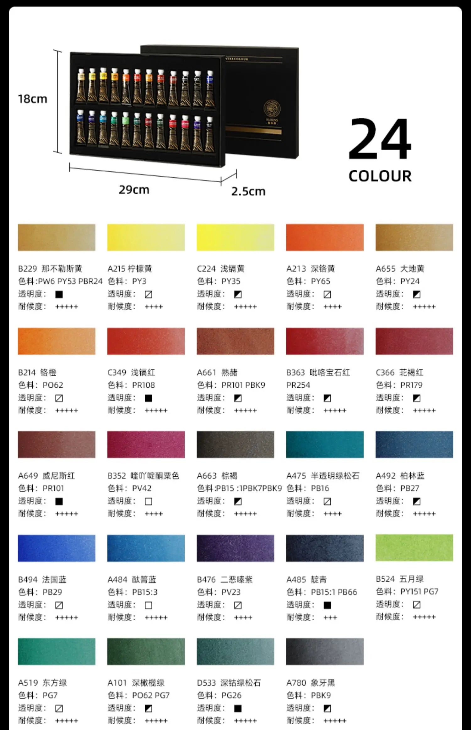 New Rubens Artist Watercolor Paint Master Tube 5ml 12/24/36/48 Color Set Professional Acuarela  pigment 2025 Art Supplies - Sun Studio