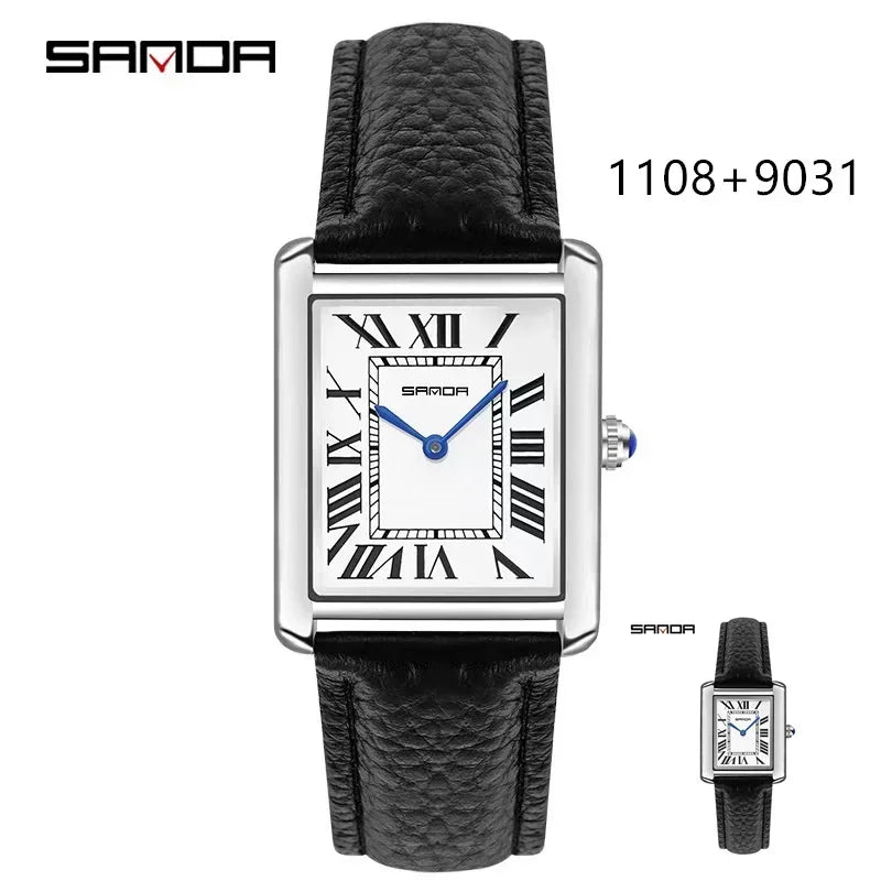 SANDA 9031/1108 Luxus Paar Quarz Uhren für Männer & Frauen, Wasserdichte Sport Lässige Uhr, Kratzfestes Lederarmband