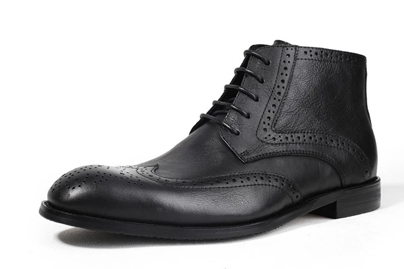 British Brock Carved Leather Boots Retro Business Formal Leather Shoes Fashion Men's Boots Cowhide Men's Short Boots - Sun Studio