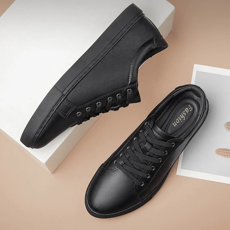 New Sneakers Men Shoes Genuine Leather Mens Casual Shoes Flat Male Footwear Fashion Black White Shoes Tenis Masculino Skateboard - Sun Studio