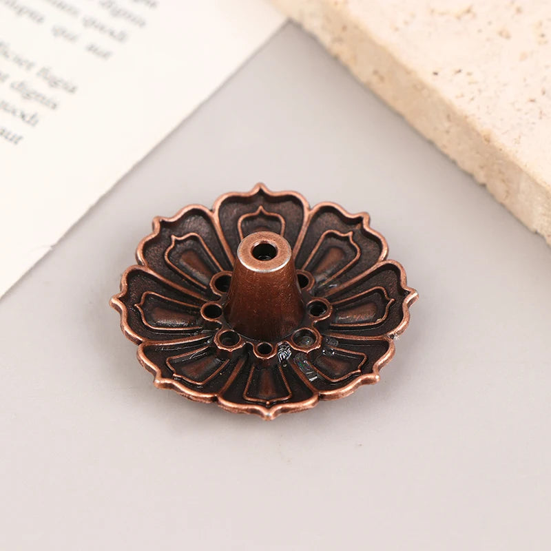 1Pc Lotus Alloy Incense Burner Stick Holder Home Buddhism Line Incense Plate Sandalwood Coil Base Delicate Temples Home Decor - Sun Studio