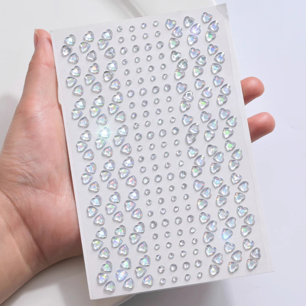 1sheet 900pcs Rainbow Face Glittle Gem Stickers Stick-On Facial Tattoo Eye Rhinestone Jewels 3/4/5mm Mix Wedding Party Make Up - Sun Studio